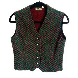Vintage Kitex Wool red and green floral vest size small